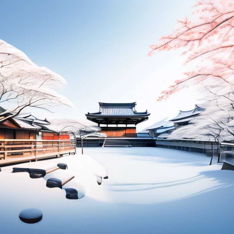 Une famille d'écotouristes, souriant devant le majestueux temple de Kiyomizu-dera à Kyoto, en hiver, entouré d'une neige immaculée. La beauté paisible de la nature japonaise s'offre à eux pour trois semaines d'aventures et de découvertes.