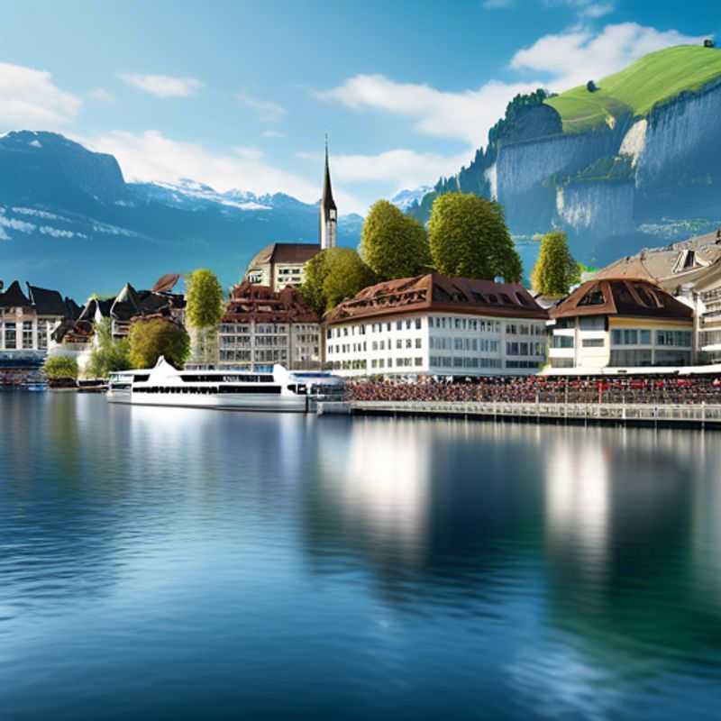 Un voyageur solitaire profitant de la beauté pittoresque de Lucerne, Suisse, au printemps, avec le lac scintillant et les montagnes imposantes en arrière-plan.
