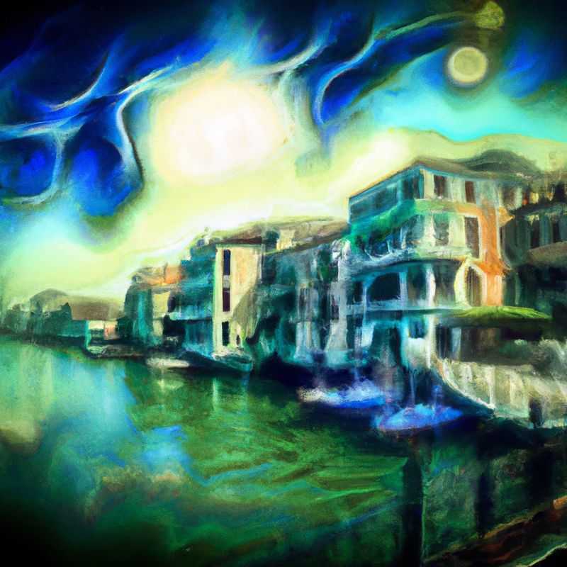 A lone traveler strolls across the iconic Rialto Bridge, enveloped by the ethereal glow of dawn in Venice, Italy, embarking on a whirlwind 24-hour adventure in the springtime.