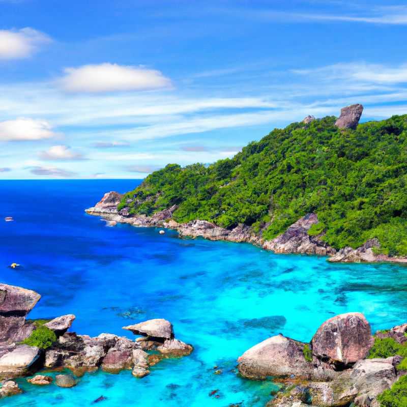A family with children snorkeling in the crystal-clear waters of Similan Islands, Thailand, surrounded by vibrant coral reefs and diverse marine life, during their 3-day summer adventure.