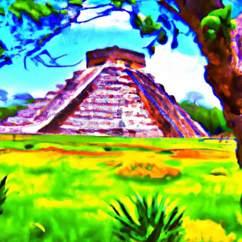 A family with wide-eyed children stands before the awe-inspiring El Castillo pyramid at Chichen Itza, Mexico, during their 3-week spring adventure, ready to unravel the ancient Mayan mysteries that permeate this sacred site.