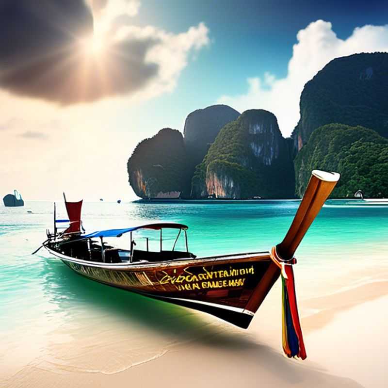 Une famille souriante se tient sur une plage de sable blanc à Ko Phi Phi, en Thaïlande, avec des eaux turquoise scintillantes et des falaises verdoyantes en arrière-plan, profitant d'un séjour estival inoubliable.