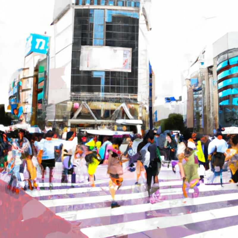 Un couple amoureux se promène dans le quartier de Shibuya à Tokyo, au Japon, au printemps, admirant la célèbre intersection et les panneaux d'affichage lumineux, symbole de l'énergie et de la modernité de la ville.