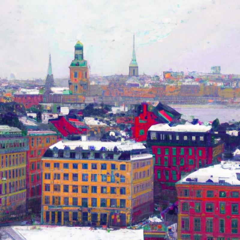 Trois couples profitant de la beauté hivernale de Stockholm, Suède, lors de leur escapade de 4 jours en hiver. Au premier plan, l'Hôtel de ville de Stockholm se dresse fièrement, recouvert d'un épais manteau de neige, tandis qu'en arrière-plan, les toits enneigés de la vieille ville créent un paysage pittoresque.