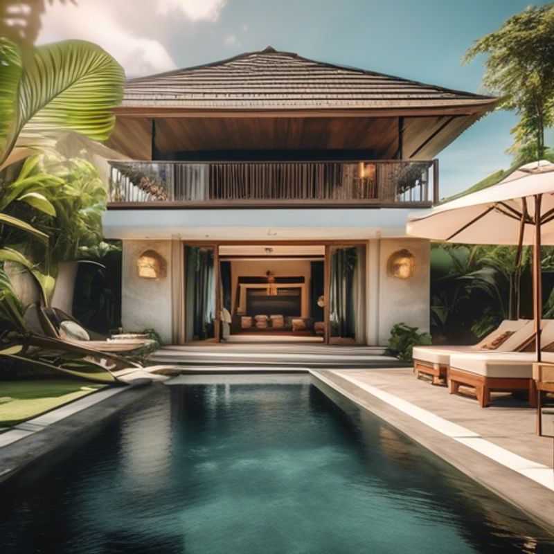A couple basking in the golden glow of a Balinese sunset, sipping cocktails at a luxurious cliffside villa overlooking the turquoise waters of the Indian Ocean. Their two-week summer escape to Bali promises relaxation and indulgence in the lap of tropical paradise.