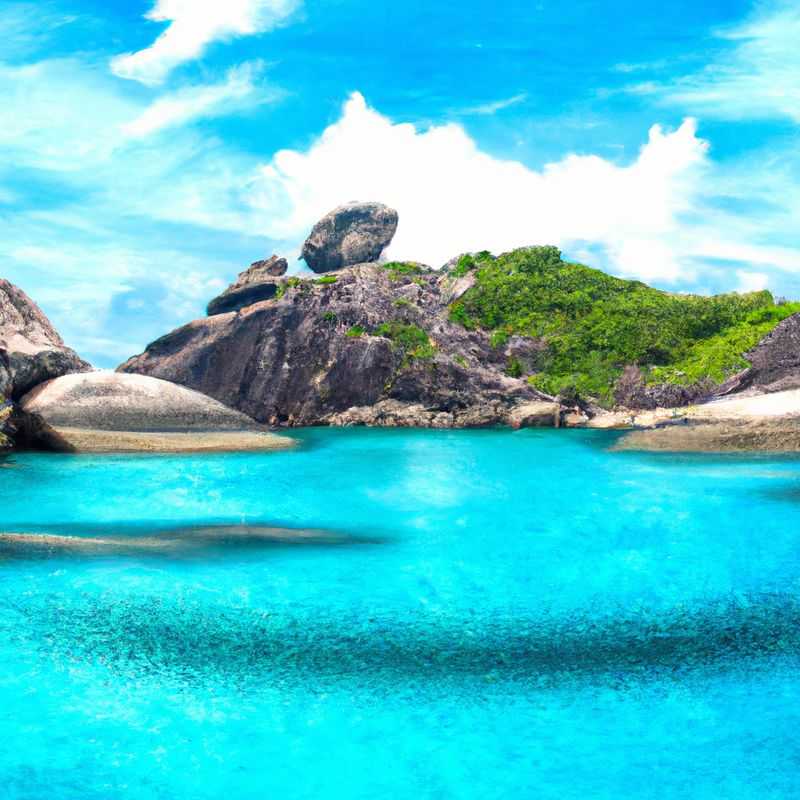 A family with children snorkeling in the crystal-clear waters of Similan Islands, Thailand, surrounded by vibrant coral reefs and diverse marine life, during their 3-day summer adventure.