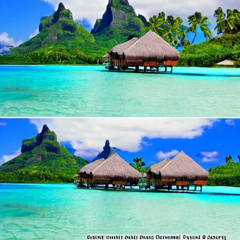 Un paysage paradisiaque de Bora Bora au printemps : eaux turquoise, sable blanc, et végétation luxuriante.
