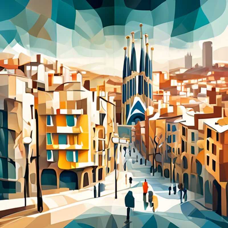 Un voyageur solitaire explore les charmes de Barcelone en hiver, se délectant de l'architecture gothique de la Sagrada Familia sous un ciel bleu azur.