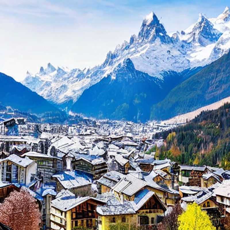 Chamonix, France au printemps : vue imprenable sur les montagnes enneigées, idéale pour un séjour de vacances printanières.