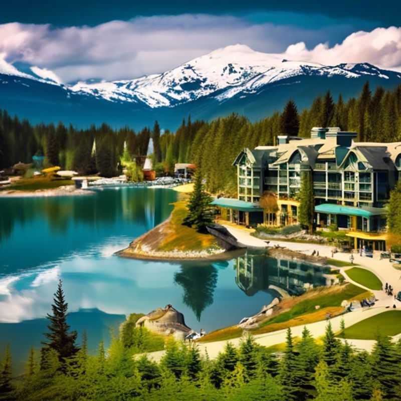 Two couples embracing the breathtaking snowy landscape of Whistler, Canada, surrounded by majestic mountains and cozy lodges, on their 5-day romantic getaway in search of a perfect coolcation.