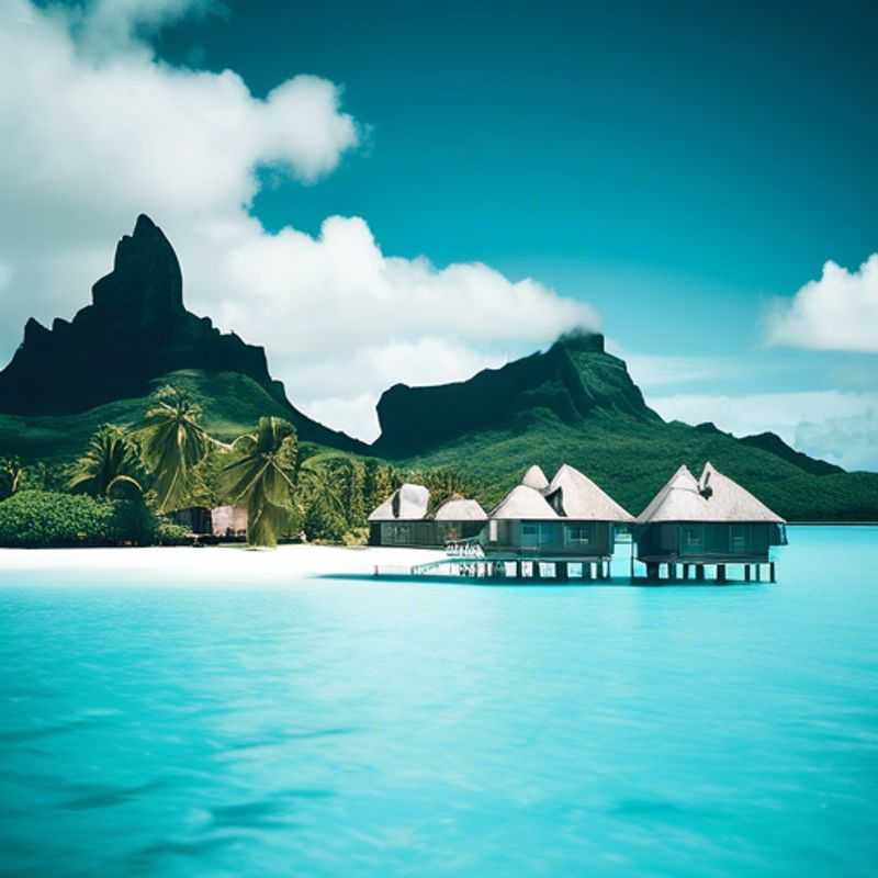 Trois couples savourent un festin de fruits de mer frais dans un bungalow sur pilotis à Bora Bora, Polynésie française, pendant leurs deux semaines de voyage gourmand estival.