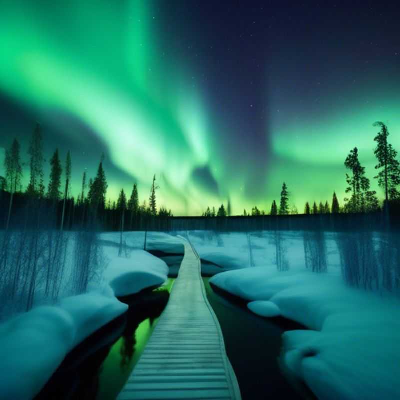 Un voyageur solitaire explorant les merveilles enneigées de la Laponie finlandaise, une coolcation idéale pour une escapade de deux semaines, immergé dans la beauté sauvage et paisible du nord.