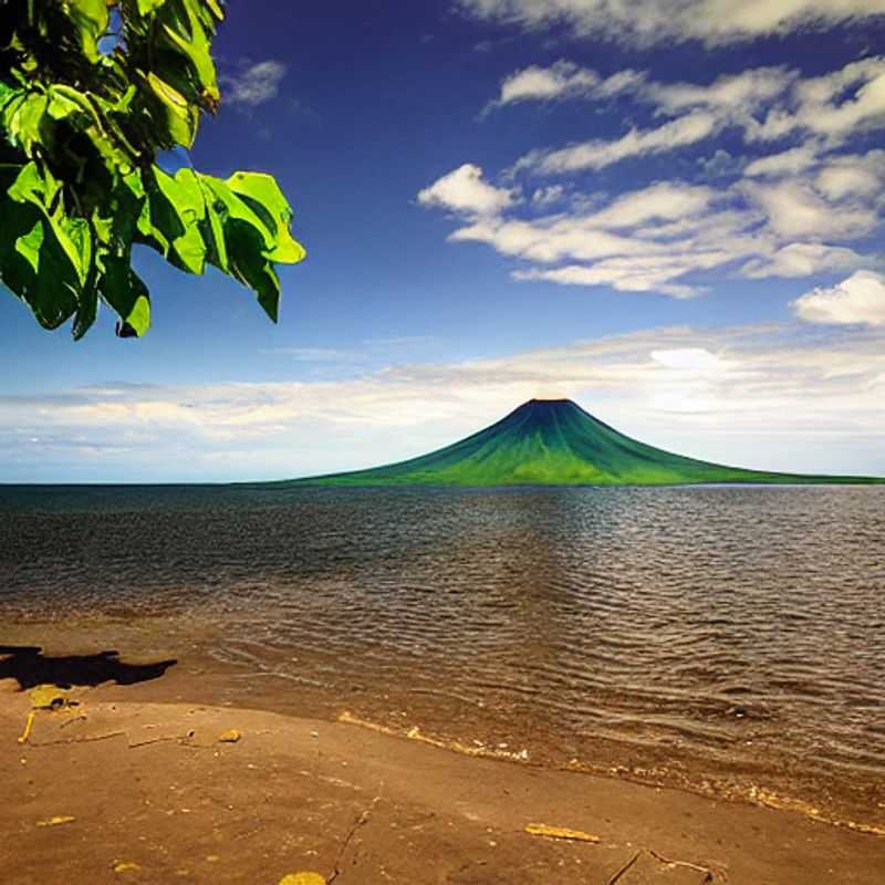 L'île d'Ometepe au Nicaragua, deux volcans majestueux se reflétant dans un lac paisible.