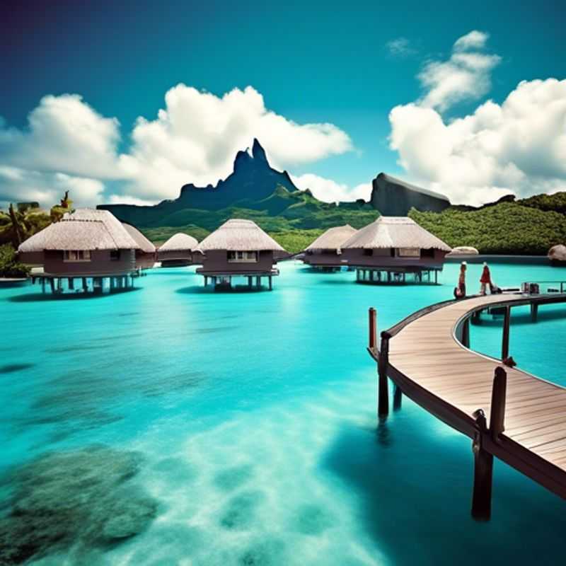 Trois couples savourent un festin de fruits de mer frais dans un bungalow sur pilotis à Bora Bora, Polynésie française, pendant leurs deux semaines de voyage gourmand estival.