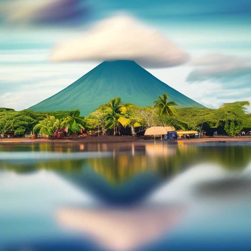 The Weekend Traveler, perched on a volcanic rock overlooking the serene waters of Lake Nicaragua, soaking in the breathtaking beauty of Ometepe Island, Nicaragua, during their 24-hour winter getaway.