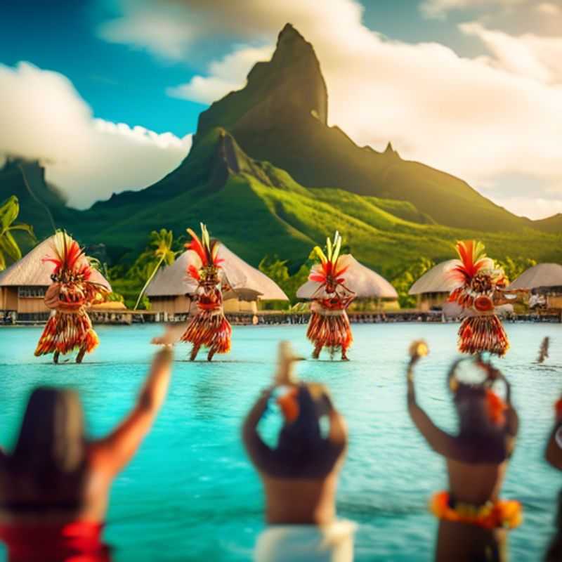A lone traveler soaking up the sun on a pristine beach in Bora Bora, French Polynesia, the turquoise waters sparkling under the summer sky.