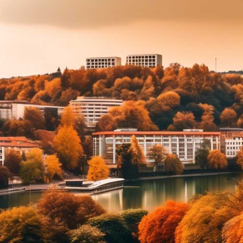 A young couple strolls through the vibrant autumn foliage of Stuttgart's Schlossgarten, a picturesque scene showcasing the city's blend of nature and urban charm during their 4-day Gap Year adventure.