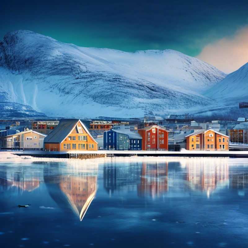 Trois couples, les voyageurs de l'année sabbatique, profitant d'un paysage hivernal à couper le souffle à Tromsø, Norvège, pendant leur séjour de deux semaines. La ville arctique scintillante sous une aurore boréale hypnotique.