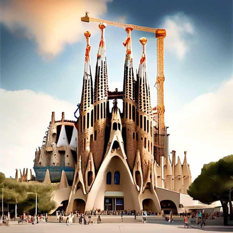 Deux familles avec enfants admirant avec émerveillement la Sagrada Familia, chef-d'œuvre architectural de Gaudi, lors de leur escapade de 24 heures à Barcelone, Espagne, en plein hiver.