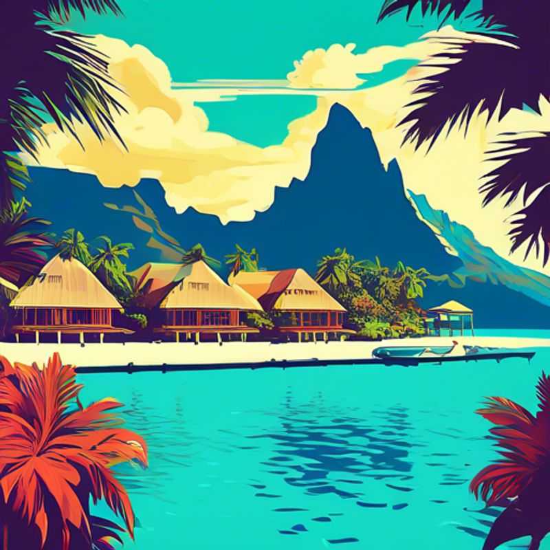 A lone traveler soaking up the sun on a pristine beach in Bora Bora, French Polynesia, the turquoise waters sparkling under the summer sky.