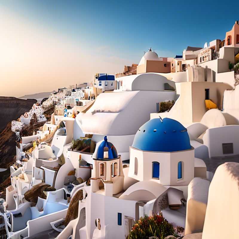 Three couples, the Social Media Traveler crew, capture the breathtaking beauty of Santorini's iconic white-washed villages and azure waters, bathed in the golden glow of a spring sunset.