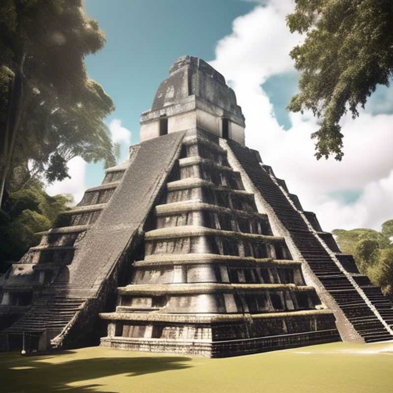 The Group Traveler, three couples united by a thirst for adventure, stand awestruck before the ancient Mayan city of Tikal, Guatemala, bathed in the golden light of a spring sunrise.