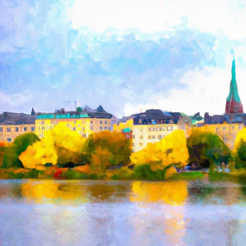 A couple strolling through the vibrant streets of Stockholm, Sweden, in the heart of autumn, surrounded by the city's rich history and charm. They're on a 3-week journey to uncover the city's hidden gems and embrace its unique Scandinavian culture.