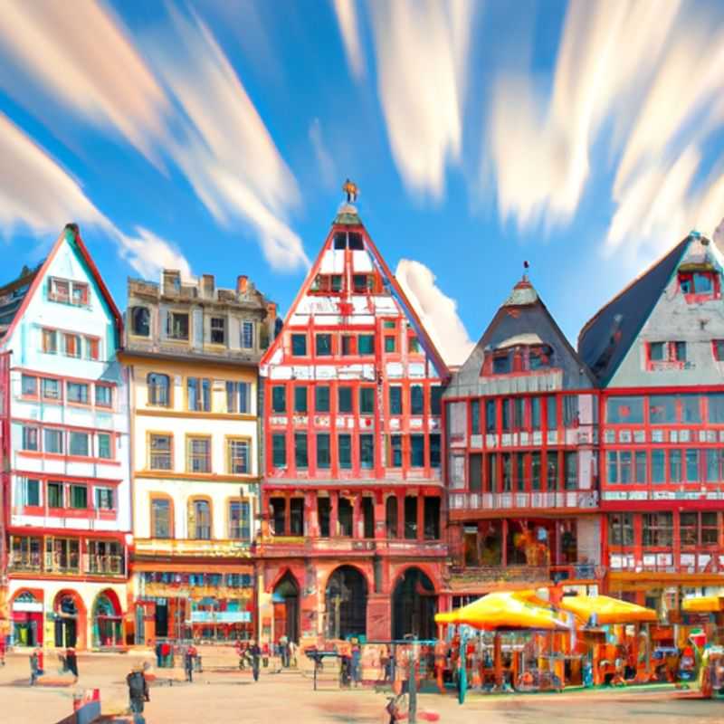 Deux couples profitant de la beauté animée de la place Römerberg, un emblème de Francfort, en Allemagne, lors de leur escapade estivale de 4 jours.