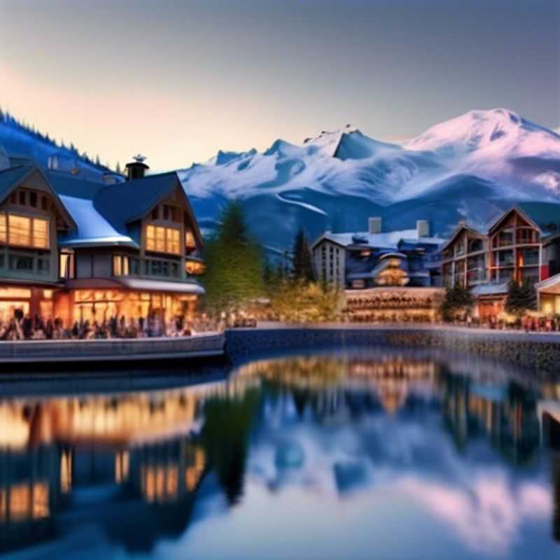 Two couples embracing the breathtaking snowy landscape of Whistler, Canada, surrounded by majestic mountains and cozy lodges, on their 5-day romantic getaway in search of a perfect coolcation.