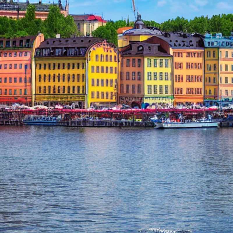 Stockholm au printemps : bâtiments colorés reflétés dans l'eau scintillante, ambiance printanière.
