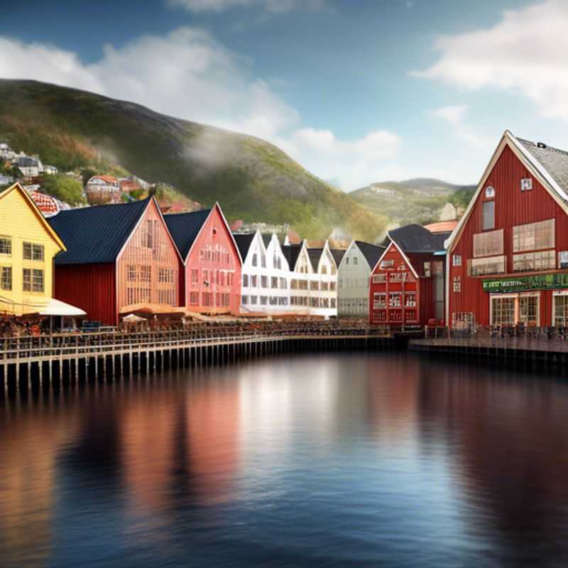 Two couples, The Long-Term Travelers, soak in the dramatic beauty of Bergen, Norway, where colorful wooden houses huddle against a backdrop of snow-capped mountains. A perfect coolcation for those seeking adventure and breathtaking scenery.
