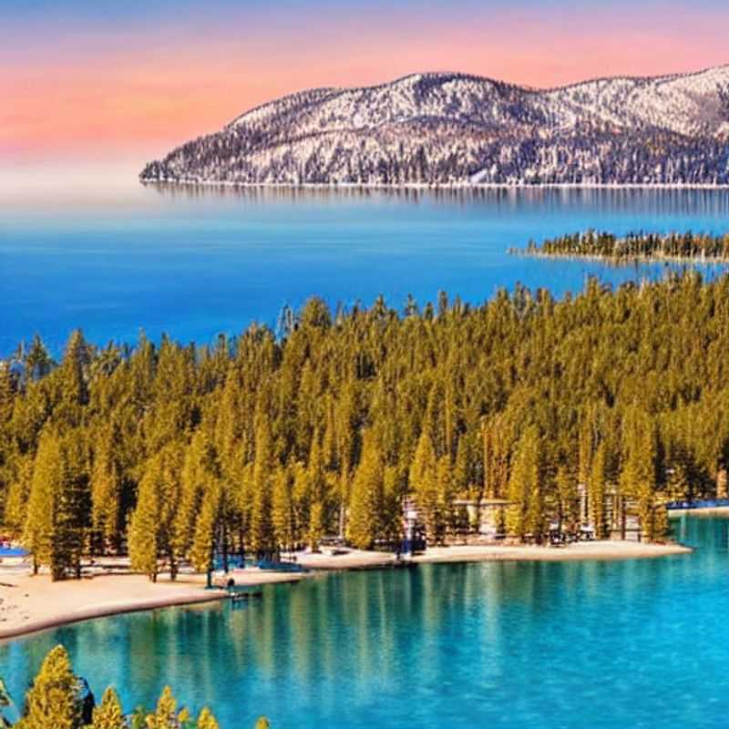 Le lac Tahoe au printemps : des eaux scintillantes sous le soleil printanier.